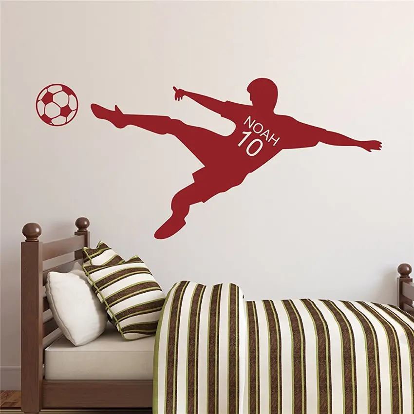 

2018 Free Shipping Football Personalized Name & Number Vinyl Home Decor Poster Wall Art Kids Boy Bedroom Soccer Sticker M178