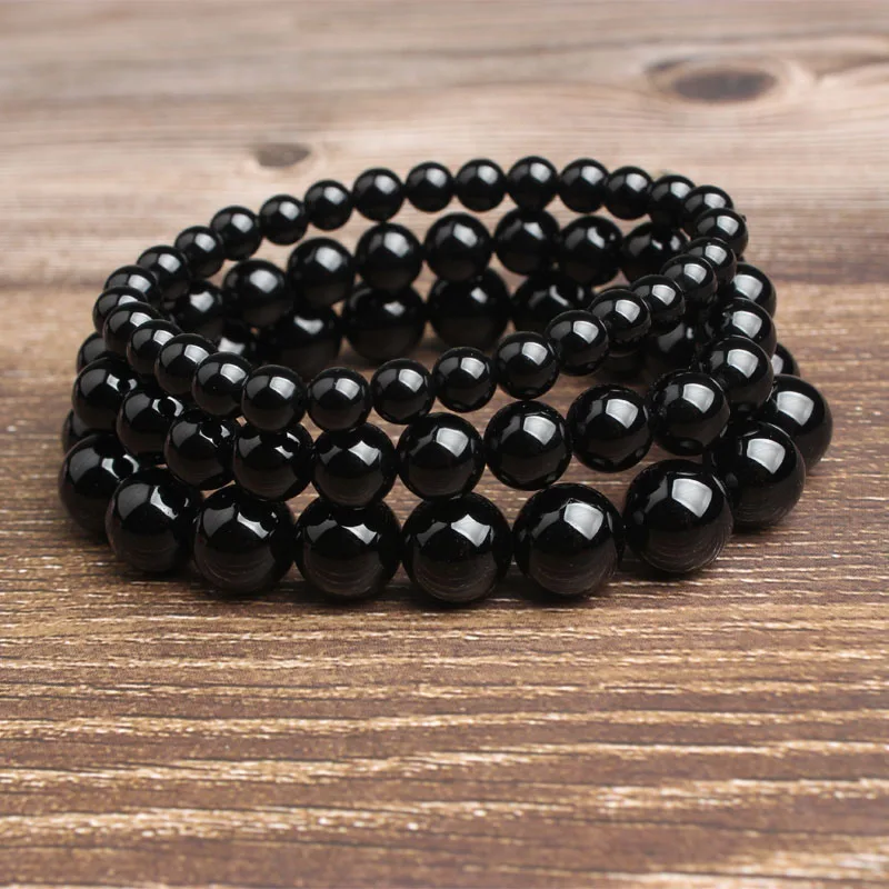 

Natural Bracelet 8mm Black Agate Stone Beads Bracelet Bangle For Diy Jewelry Women And Men Giving Present Amulet Accessories