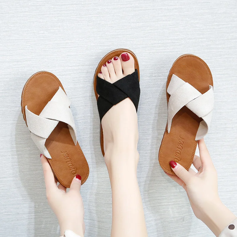 2019 г. Новые модные летние женские шлепанцы обувь на плоской подошве удобные