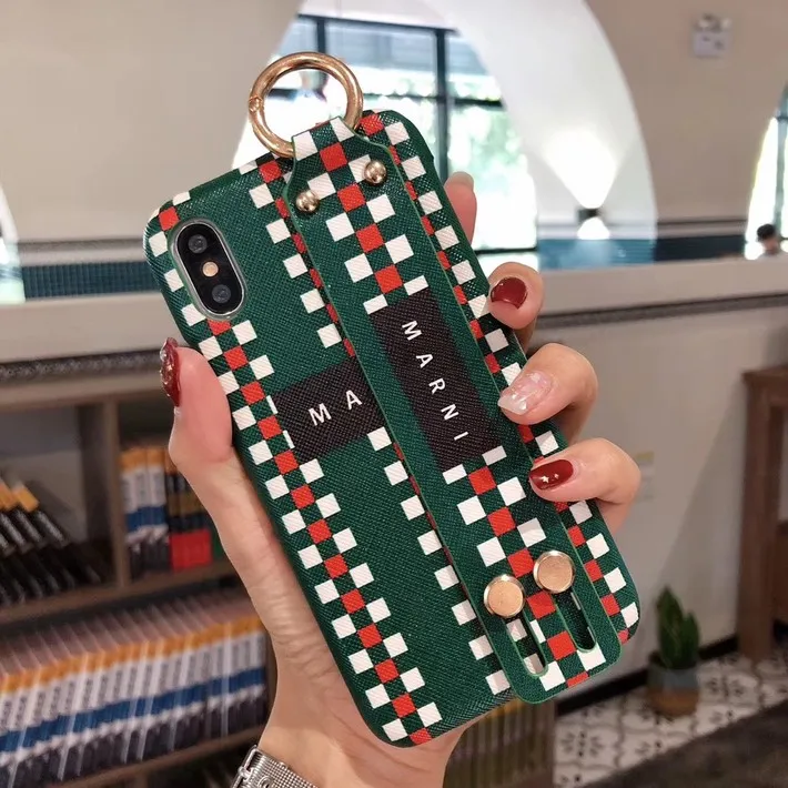 Wrist strap-Green Модный чехол для телефона, чехол для iPhone X XS Max, роскошный бренд для iPhone 7, 8, 6 Plus, ремешок на запястье, чехол, Твердый чехол для телефона - Цвет: Wrist strap-Green