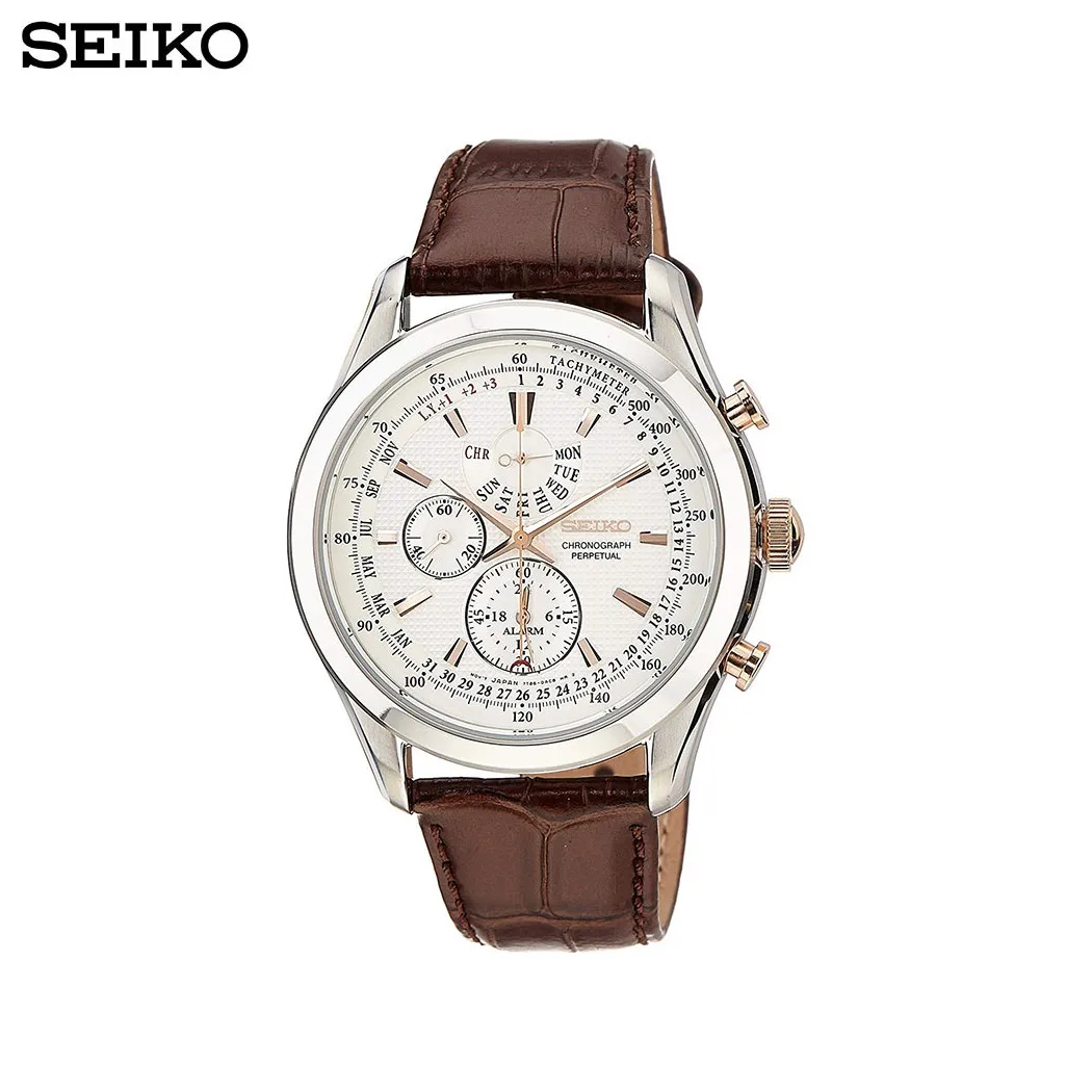 Наручные часы Seiko SPC129P1 мужские с кварцевым хронографом на кожаном