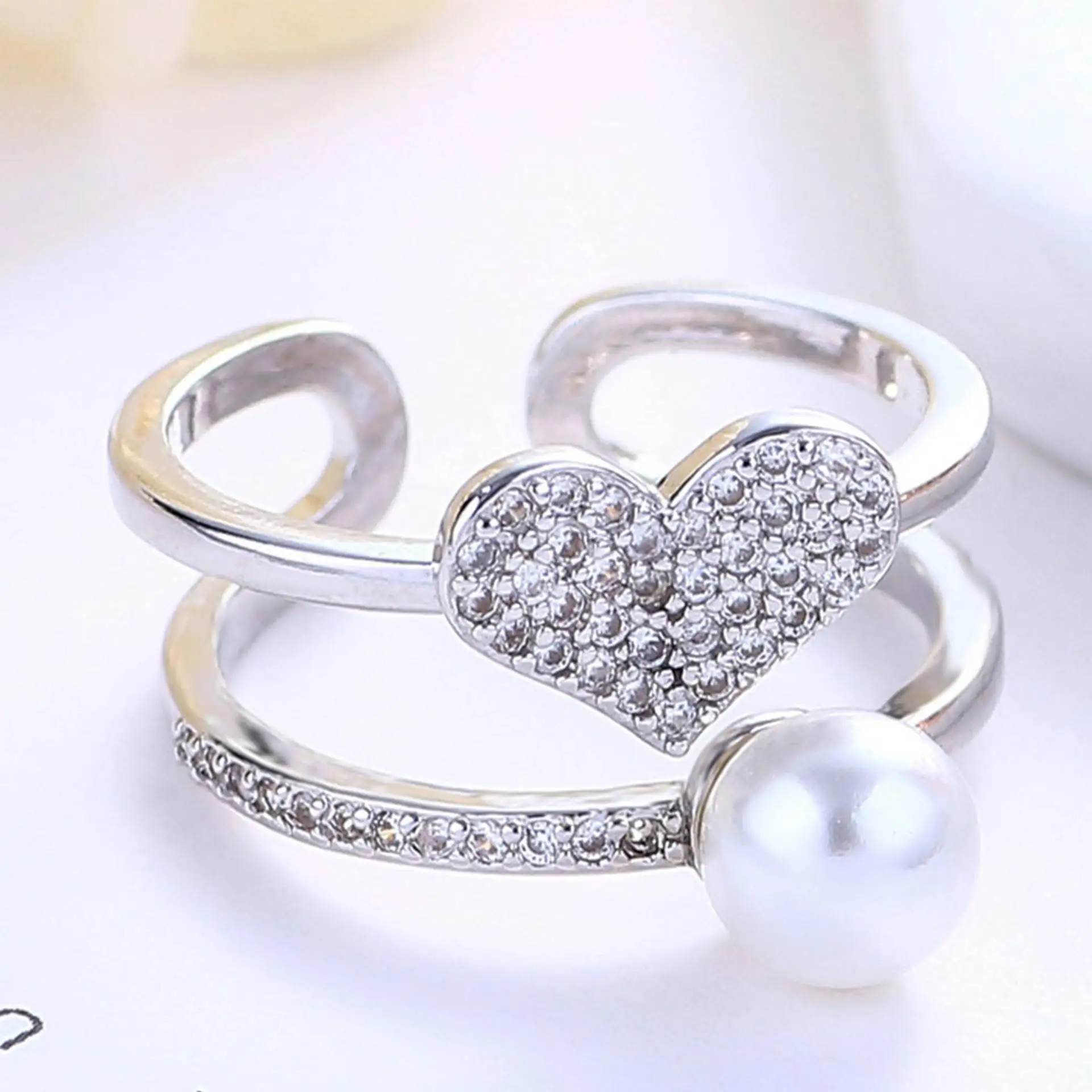 silver Bague Ringen,, модные 925 пробы серебряные кольца, двухслойные циркониевые жемчужные кольца для любви, обручальные ювелирные изделия для женщин - Цвет камня: silver