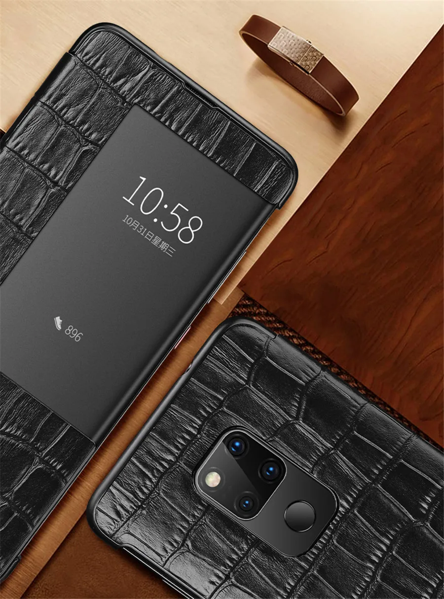 Умный чехол с окошком для сенсорного экрана для huawei mate 20 10 P20 P30 Pro mate 20 Lite роскошный чехол из натуральной кожи с крокодиловым узором