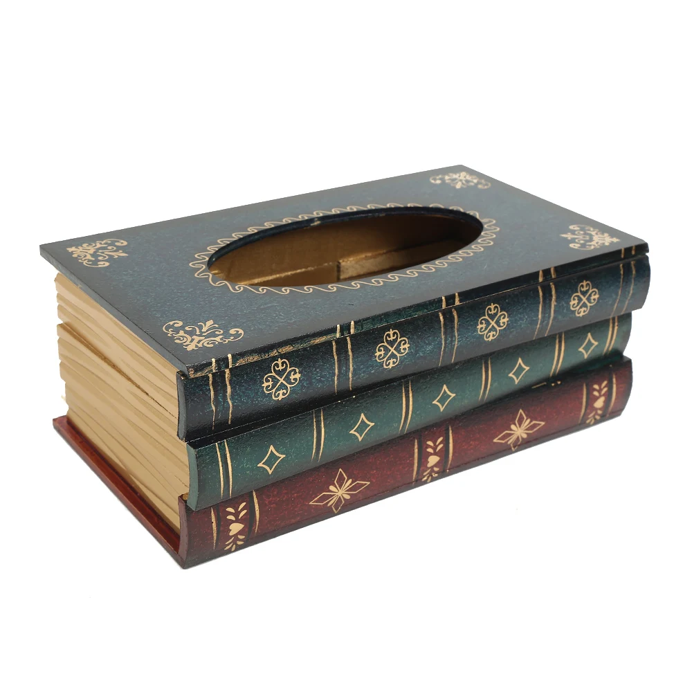Ретро деревянная коробка для салфеток в форме книги Европейский держатель