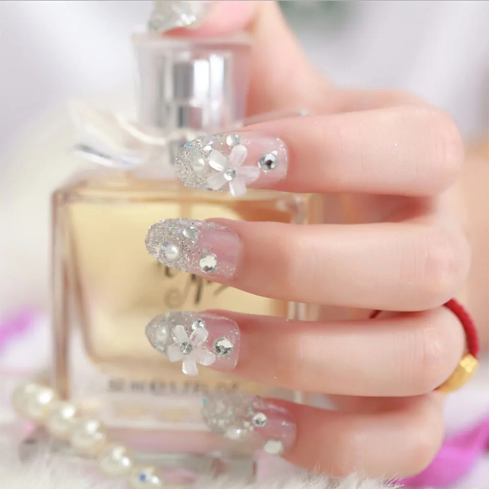 Искусственные ногти 24 шт. искусственные бриллианты для невесты блестящие стразы