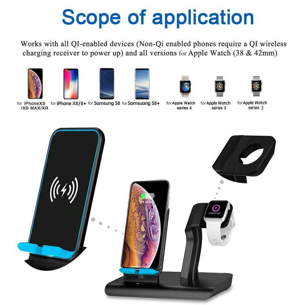 FDGAO Быстрое беспроводное зарядное устройство Qi 2 в 1 для Apple Watch Series 3 4 iphone XS Max XR X 8 Plus