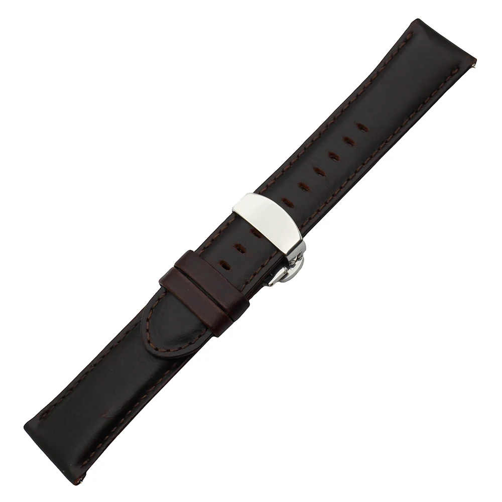 Genuine Leather Watch Band for Seiko Watchband 22mm Men Women Quick Release Strap Wrist Loop Belt Bracelet Black Brown + Pin