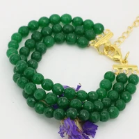 vintage design wholesale price green faceted round 6mm jades chalcedony 3 rows bracelets luxury clasps jewelry 7 5inch b2790