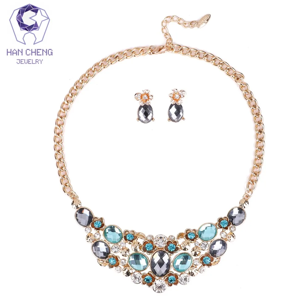 HanCheng Новое модное Золотое богемное роскошное ожерелье с кристаллами и цветком