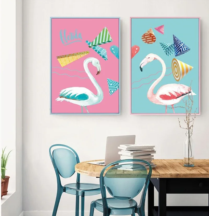 

Nordic Minimalist Flamingo Swan Decoration Painting Unframed Modular Picture Canvas Wall Art Posters and prints for Kids Room