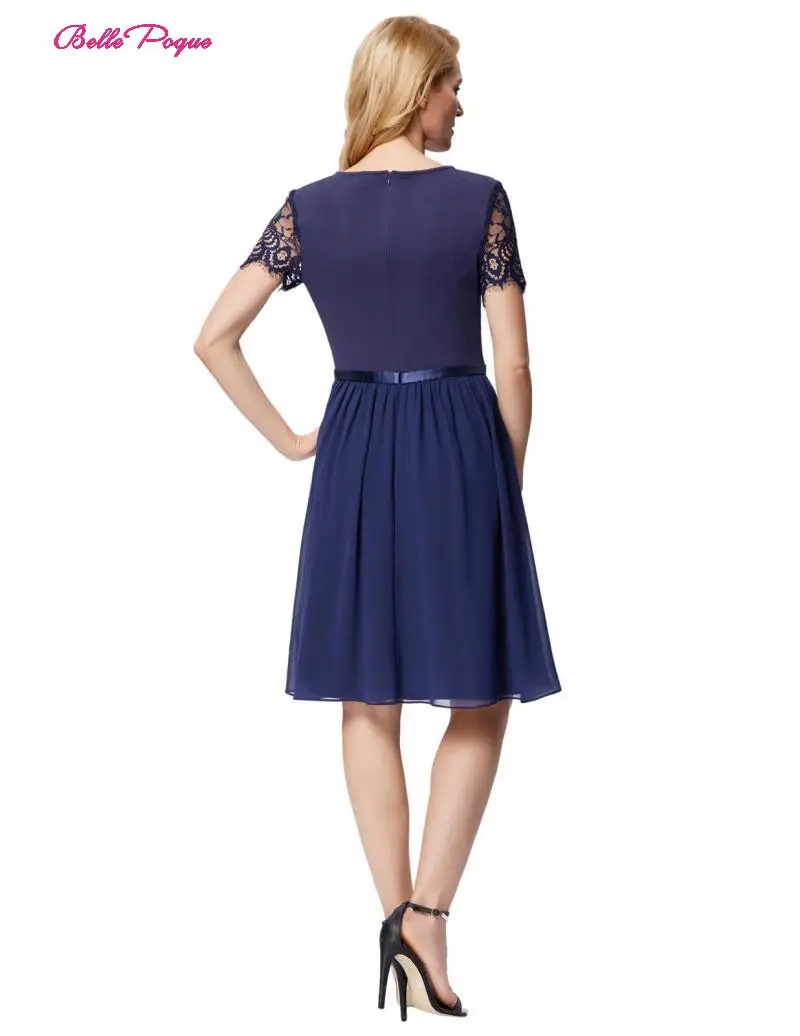 Belle Poque Women Short Sleeve Lace Patchwork Hollow Dress O-neck Breathable A-line Ladies Elegant Party Summer | Женская одежда