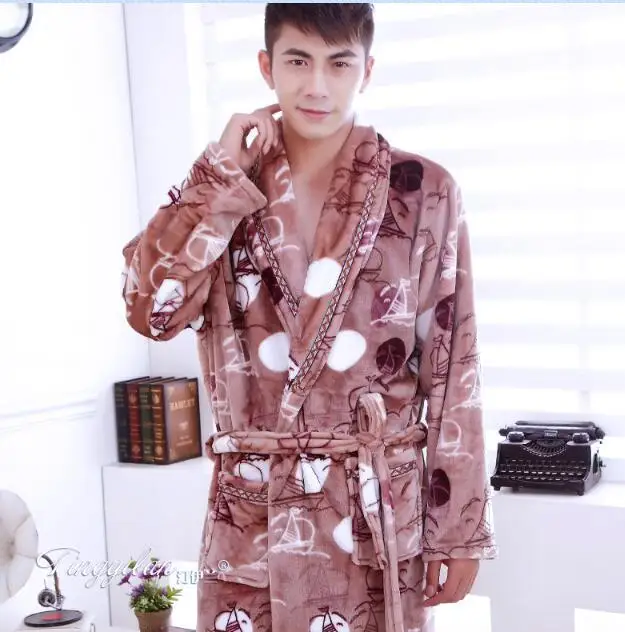 Style2 Мужские пижамы коралловый флис Для мужчин Сгущает фланель с длинным рукавом халат Домашняя одежда мужской флис халат зима теплая одежда для сна D-2098 - Цвет: Style2