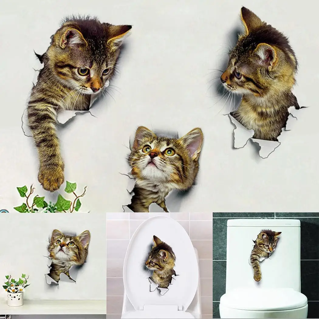 Наклейки для дома с рисунком кота самоклеющиеся 3D наклейки на холодильник фото