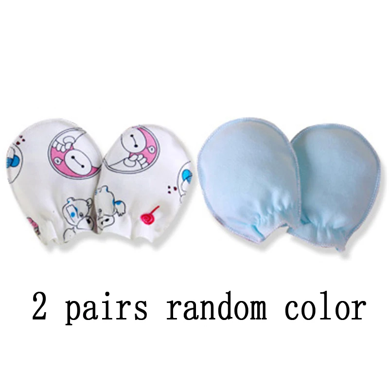 2 pairs random color Модные детские перчатки против царапин для новорожденных Защита лица Хлопковые варежки-царапки - Цвет: 2 pairs random color