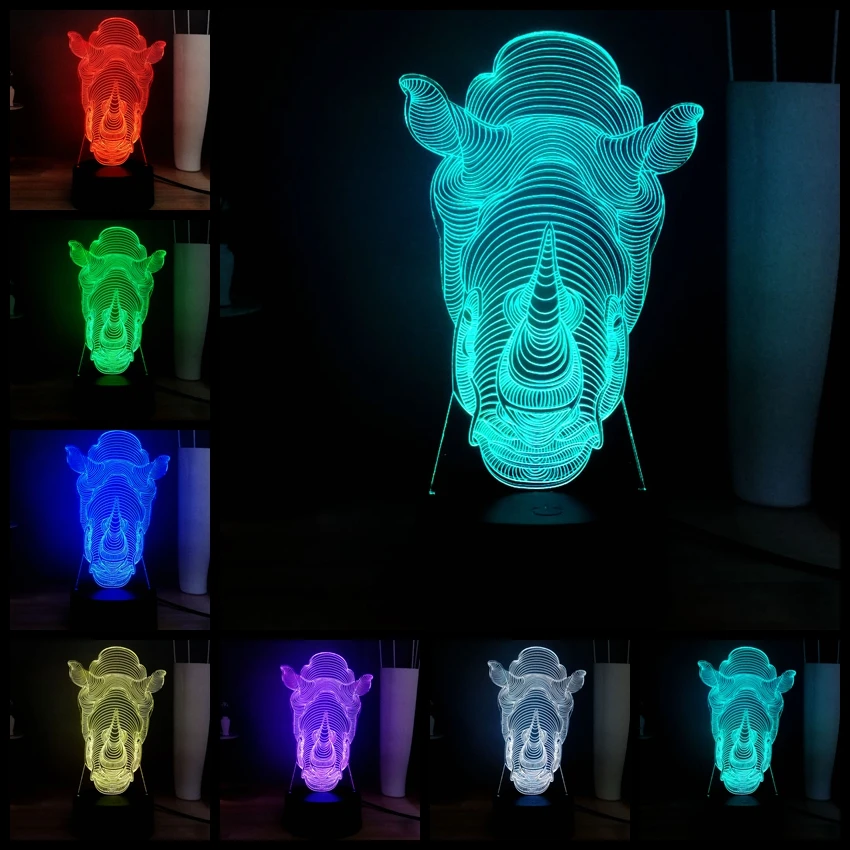 Новинка 3D Акриловый Лава носорог иллюзия RGB настроение светильник светодиодный 7