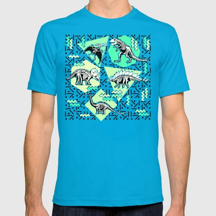 Весна лето берсерка мужчины майка 90-х динозавров скелет неон шаблон с коротким