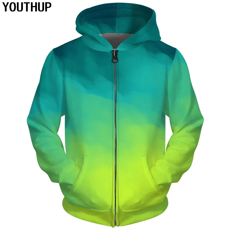 YOUTHUP 2020 3D толстовки для мужчин и женщин на молнии с капюшоном цветным принтом 3d