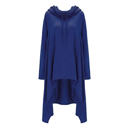 Royal Blue Kinikiss Весенняя женская Повседневная Толстовка с капюшоном, Женская ассиметричная теплая разноцветная зимняя однотонная серая черная верхняя одежда - Цвет: Royal Blue