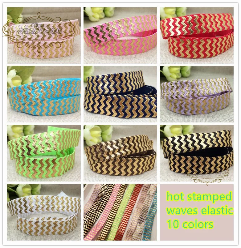 10 цветов эластичная лента горячее тиснение золотой шеврон волны ширина 5/8 дюйма 15