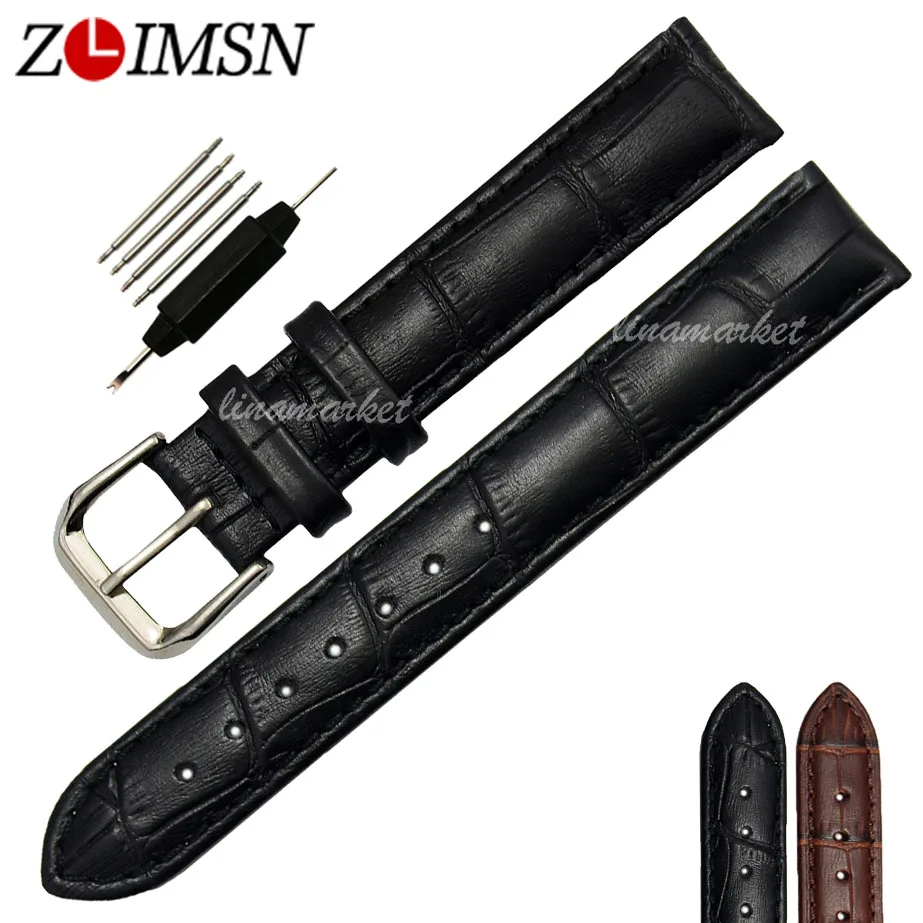 

ZLIMSN Brown GENUINE LEATHER Watch Band Strap 17mm 23mm Bracelet Belt Silver Gold Black Buckle Pin Watches Repair Accessories