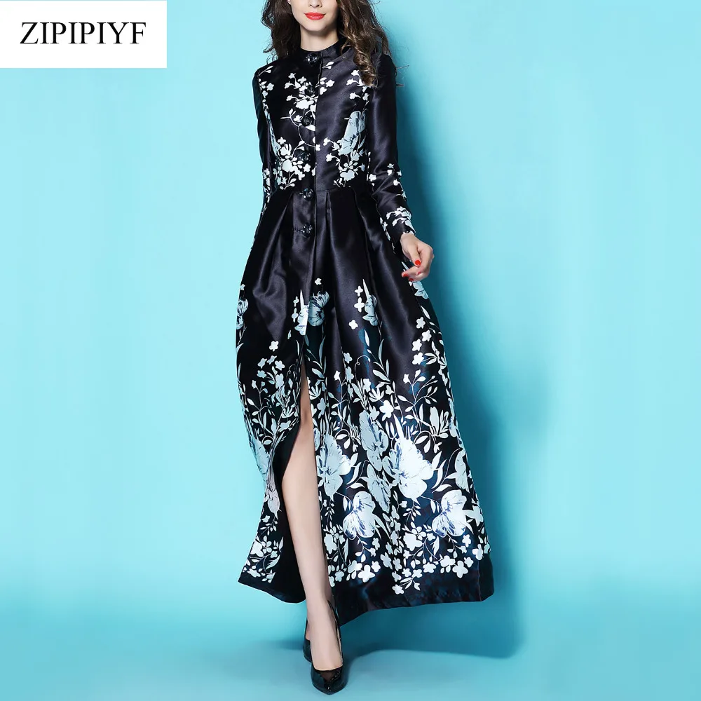 

ZIPIPIYF high quality women's long maxi coat winter coat runway brand warm coat outfit red YN0003