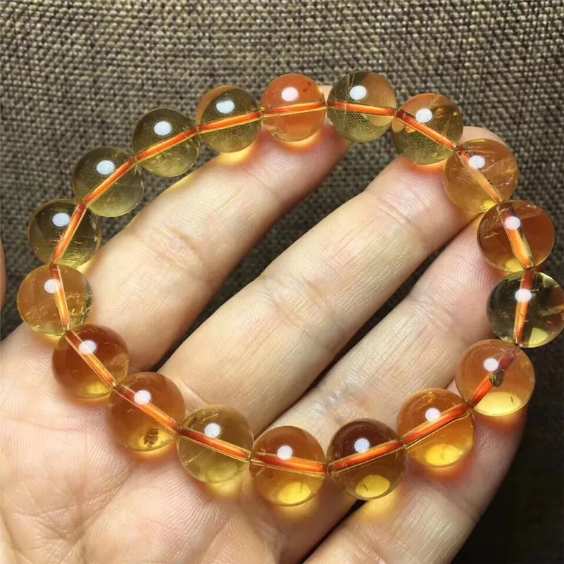 Браслет из натурального кварца цитрина 11 мм желтый драгоценный камень браслет с