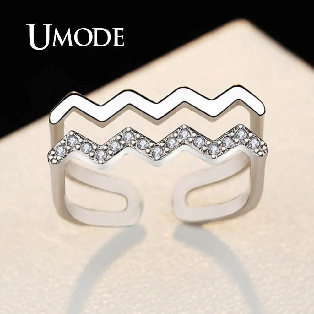 UMODE модное волнистое открытое Манжетное кольцо для женщин циркониевое обходное
