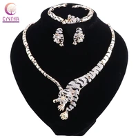 jewelry set for women wedding fashion leopard crystal gold color necklace earrings bracelet accessories