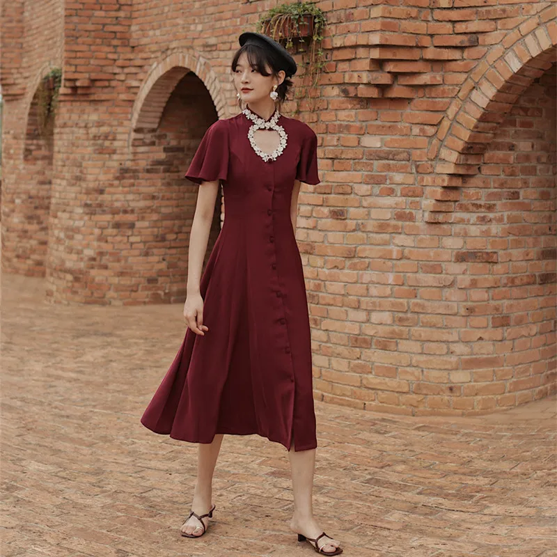2019 новые модные женские платья ретро корт Высокая талия темпераментное