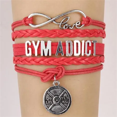 (10 шт./лот) браслет Infinity Love GYM "Addict" Очаровательная кожаная веревка