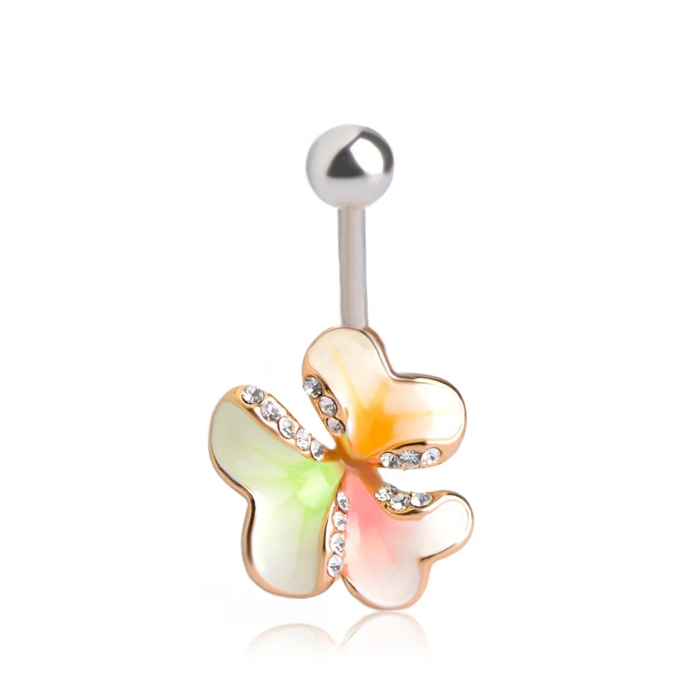 Женское кольцо на пупок модное золотистое эмалированное с кристаллами|bikini string|ring