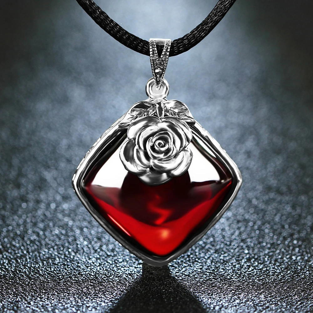 EDI 925 серебро гранат кулон ожерелье ретро цветок для женщин|necklace silver pendant|necklaces