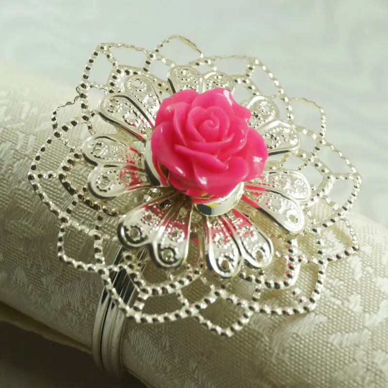Розовое кольцо-цветок для салфетки Свадебный держатель салфеток из бисера | Дом и