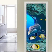 undersea world dolphin 3d door sticker wall mural pvc waterproof self adhesive bathroom children room bedroom diy door wallpaper
