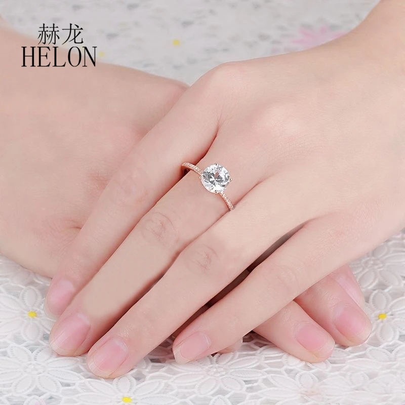 HELON Solid 14 K розовое золото элегантный круглый 8 мм белый топик Природные Алмазы вставленные мостовой закрепкой кольцо обручальное и свадебное кольцо с драгоценными камнями