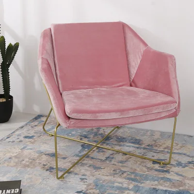 Fabric-pink Первоклассная кабина роскошный золотой железный литой металл одиночный диван кожа ткань стул современный сад гостиная VIP кресло отдыха - Цвет: Fabric-pink
