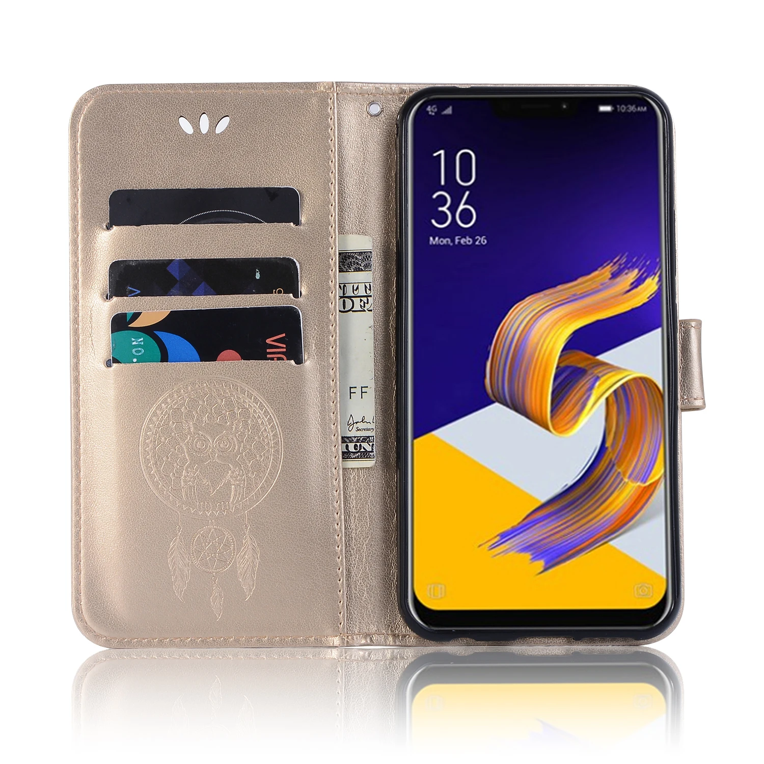 Чехол-книжка для ASUS Zenfone Max M1 ZB555KL кожаный с изображением Ловца снов совы |