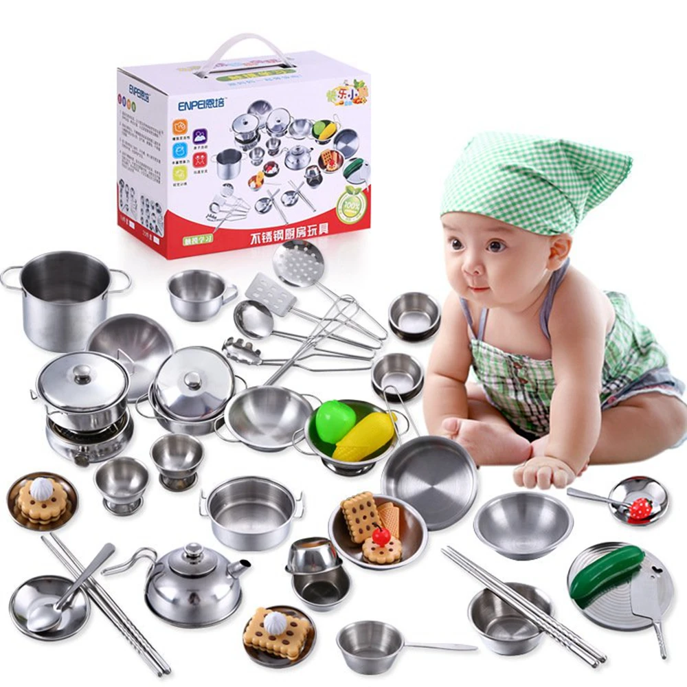 16 шт. кухонные приборы из нержавеющей стали|play house toys|miniature kitchenkitchen play toys |