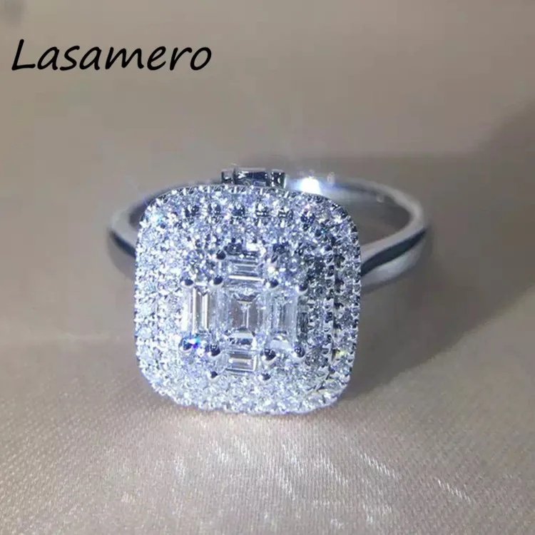 LASAMERO 0.69CT квадратная огранка 11*11 мм сертифицированное кольцо с натуральным бриллиантом 18 К золото настоящий бриллиант обручальное Обручальное Кольцо Драгоценное кольцо