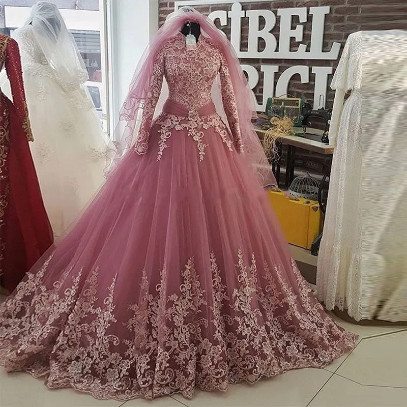 Мусульманские свадебные платья пыльно розового цвета vestido de noiva robe mairee кружевные