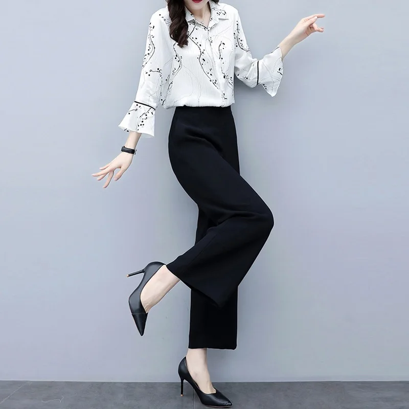 Женский Повседневный костюм из двух предметов элегантная шифоновая рубашка с