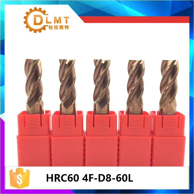 1 шт. фрезы 8 мм HRC60 4F-D8* 60L 4 флейты прочные, покрытые карбоном спираль с цилиндрическим хвостовиком фреза с плоским торцом для деревообрабатывающего станка CNC фреза