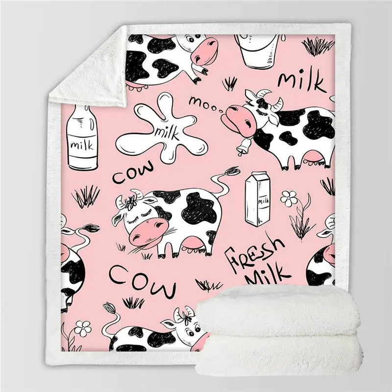 Pink Cow BeddingOutlet Pink Cow Sherpa Fleece Blanket Milk Cartoon Throw Cute Farm Animal Blanket Unicorn Cow Plush Blanket for Bed Couch - Цвет: Pink Cow