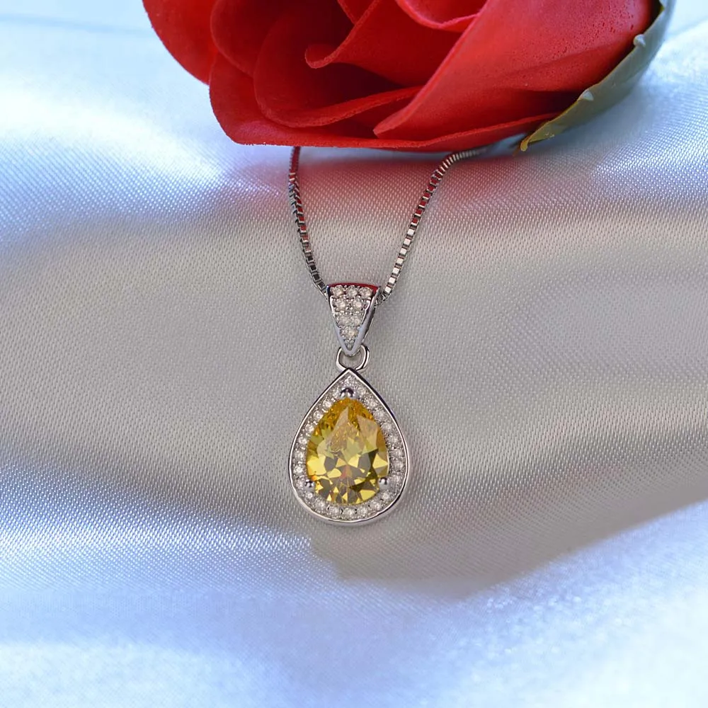 Yellow JUNXIN для женщин белый/фиолетовый/желтый капли воды ожерелья и подвески Новая мода 925 пробы заполненные серебром Свадебные украшения подарки - Окраска металла: Yellow