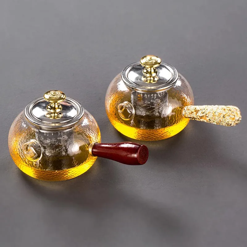 

(Can Be Burned) 320ml Japanese Style Hammer Pattern Glass Teapot Black and Ebony Side Hand Grip Kettle Flower Teapot Coffee Pots