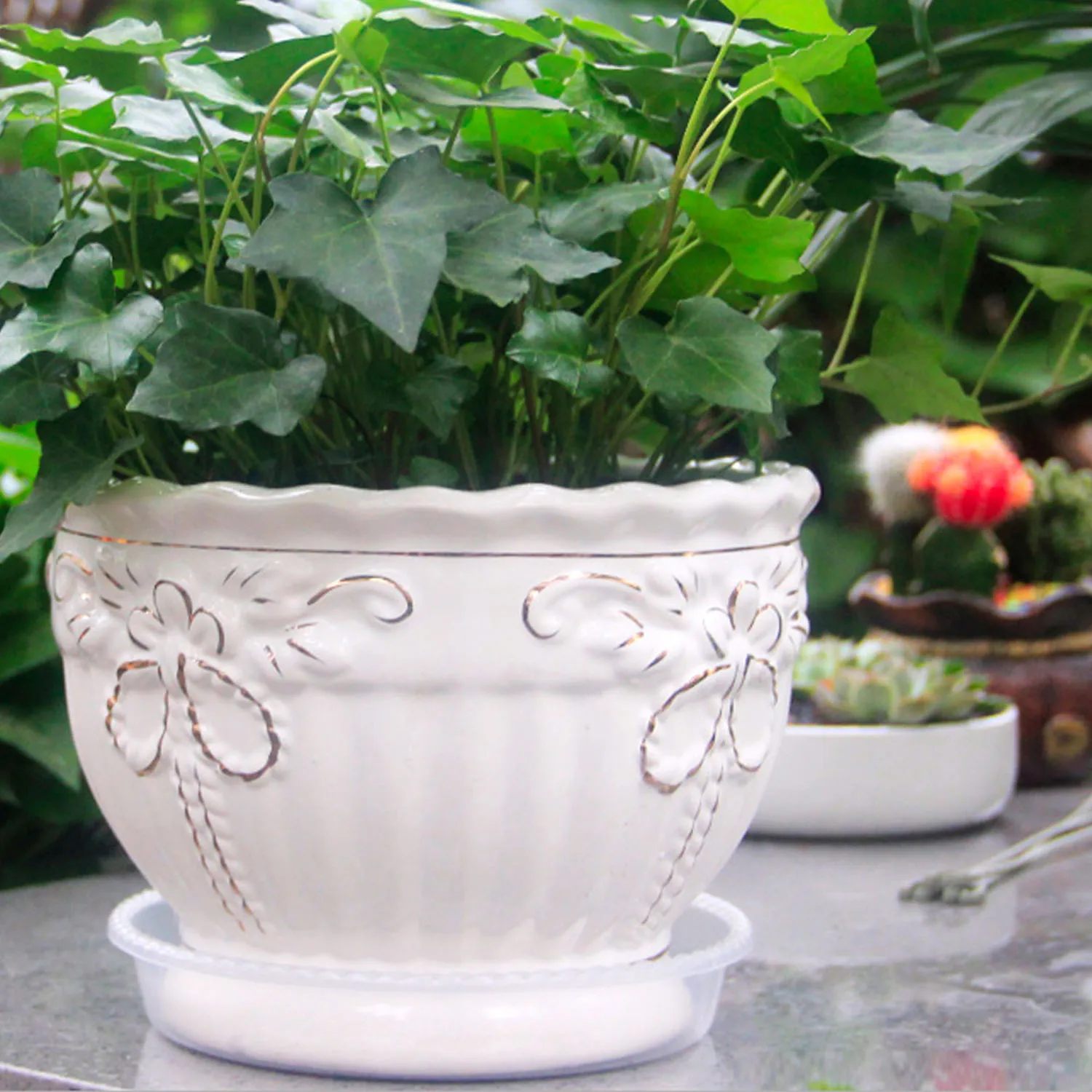 Behogar 5 шт 18 см круглый прозрачный пластиковый горшок для растений блюдца подносы