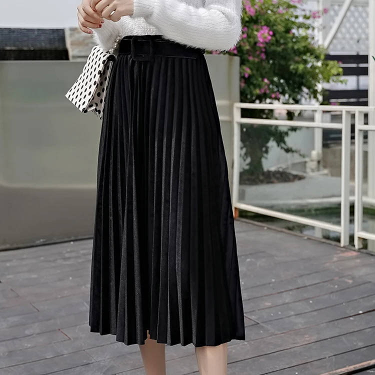 Женские юбки, осень, длина до середины икры, Faldas Mujer Moda, эластичная высокая талия, Jupe Femme Saia Midi, однотонная женская плиссированная юбка