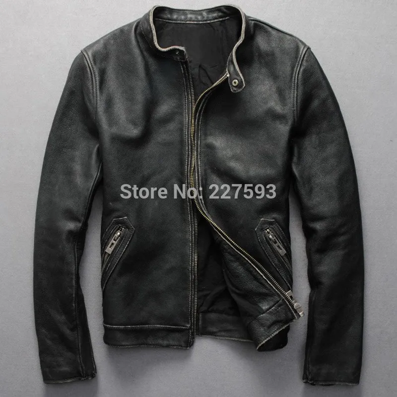 Мужская винтажная куртка из воловьей кожи с воротником стойкой|collar collar|collar standcollar