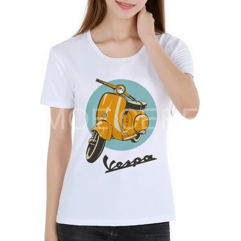 Новые летние женские стайлинга автомобилей Футболка Модные Vespa с принтом Женские
