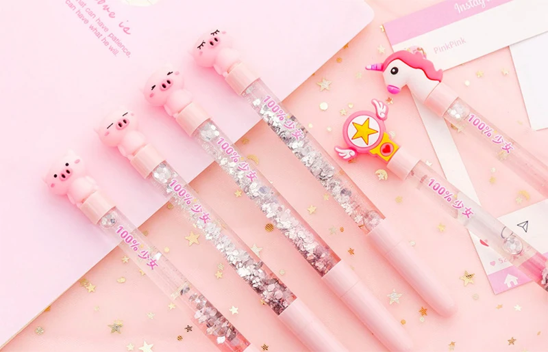 1 шт. симпатичная гелевая ручка в виде фламинго Kawaii блестящая жидкая Песочная ручка школьная Ручка для подписи подарочные канцелярские принадлежности